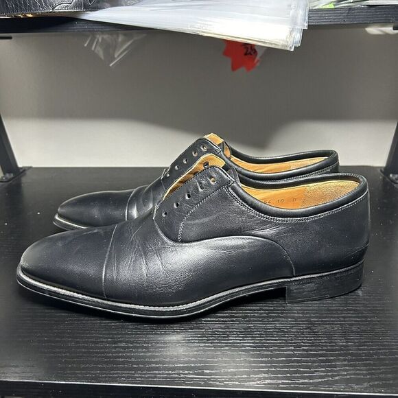 Magnanni Mens Size 10 D Black Cap Toe Oxford Dress Shoes - Picture 1 of 11